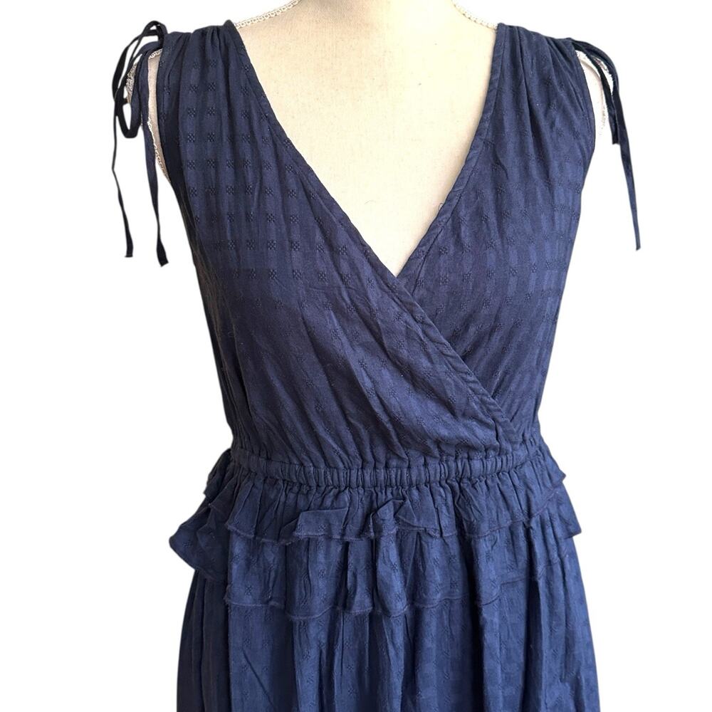 Caslon Navy Blue Textured Ruffle Hem Midi Dress Women's XXS Coastal Summer - Picture 4 of 7